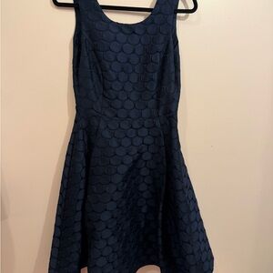 Pink Tartan Navy Textured Circle Fit-and-Flare Midi Dress